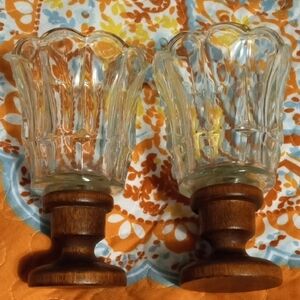 Vintage Elegant Glass Candle Holders with Wooden Base
